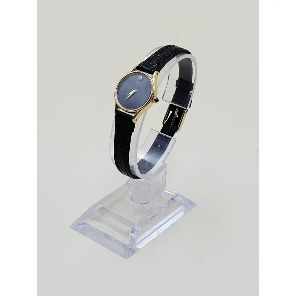 Pulsar Quarzt Women's Watch Y150-0150 Gold Tone Black Dial Diamond Accent Vtg